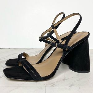 Sam Edelman Kit Black Suede Heeled Sandal 8 1/2 M